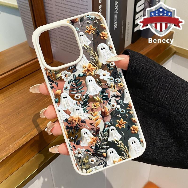 Magnetic Phone Case Supports Wireless Charging for Iphone 15 16 14 Pro Max 13 12 11 XR XS plus E Spooky Garden Pattern Anti-Yellowing Shockproof Durable Ultra-Thin Crystal Transparent Acrylic Cover