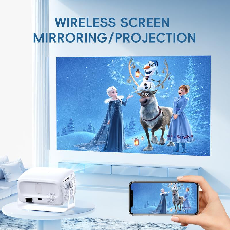 【 Local Shipment in the US 】HUANLTOU X4 Native 1080P Compatible, 4K Electronic Focus, Trapezoidal Correction, Built-In Speaker BT5.2, Wi-Fi 6, 360° Rotatable Portable Outdoor Projector, 4000ANSI Audio, Bluetooth Wireless Noise-Free