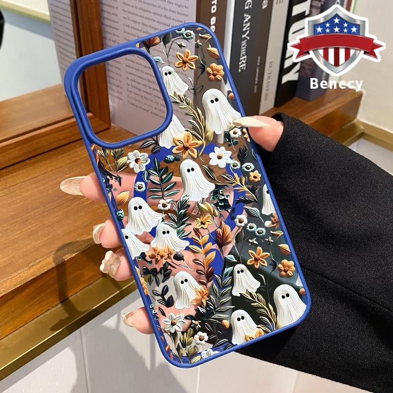 Magnetic Phone Case Supports Wireless Charging for Iphone 15 16 14 Pro Max 13 12 11 XR XS plus E Spooky Garden Pattern Anti-Yellowing Shockproof Durable Ultra-Thin Crystal Transparent Acrylic Cover