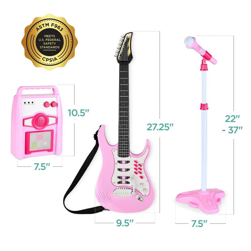 Best Choice Products Kids Electric Musical Guitar Toy Play Set W/ 6 Demo Songs, Whammy Bar, Microphone, Amp, AUX