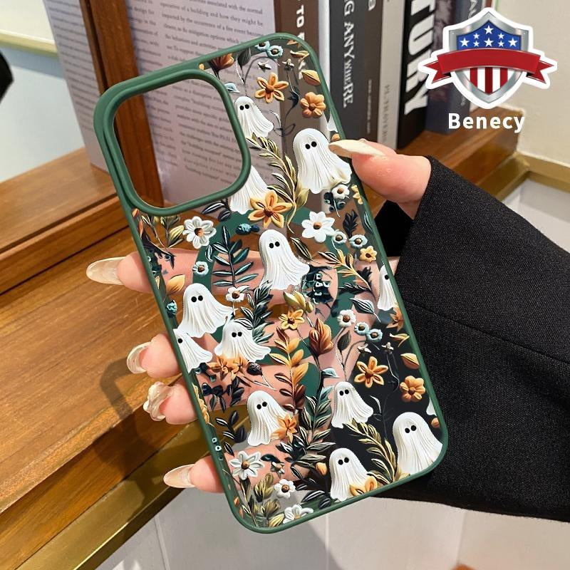 Magnetic Phone Case Supports Wireless Charging for Iphone 15 16 14 Pro Max 13 12 11 XR XS plus E Spooky Garden Pattern Anti-Yellowing Shockproof Durable Ultra-Thin Crystal Transparent Acrylic Cover