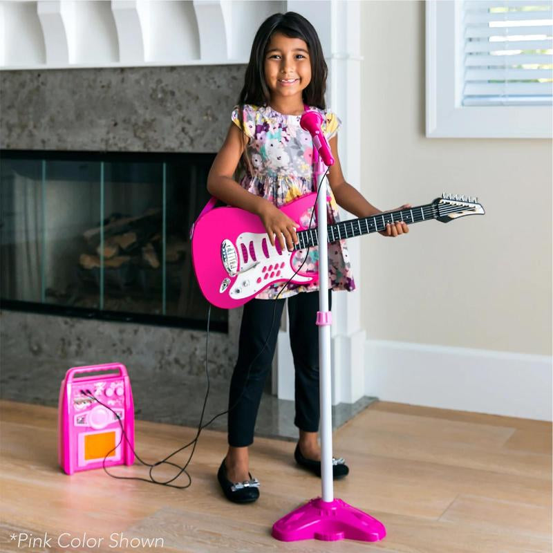 Best Choice Products Kids Electric Musical Guitar Toy Play Set W/ 6 Demo Songs, Whammy Bar, Microphone, Amp, AUX