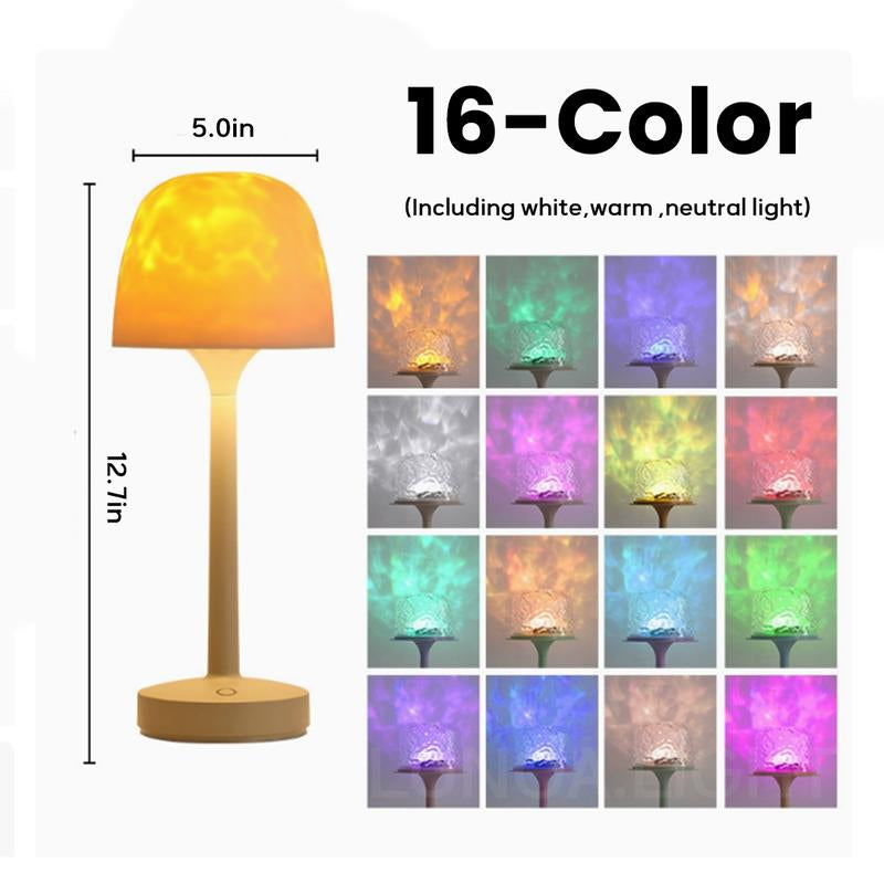 Versatile Gift Choice! Aurora/Ocean Wave/Water Ripple Table Lamp 16-Color Ambient Table Lamp with Control, Relaxation &Romantic Night Ambience,Suitable for Bedroom, Living Room, Study, Home,Perfect Gift for Holidays, Birthdays & Events!