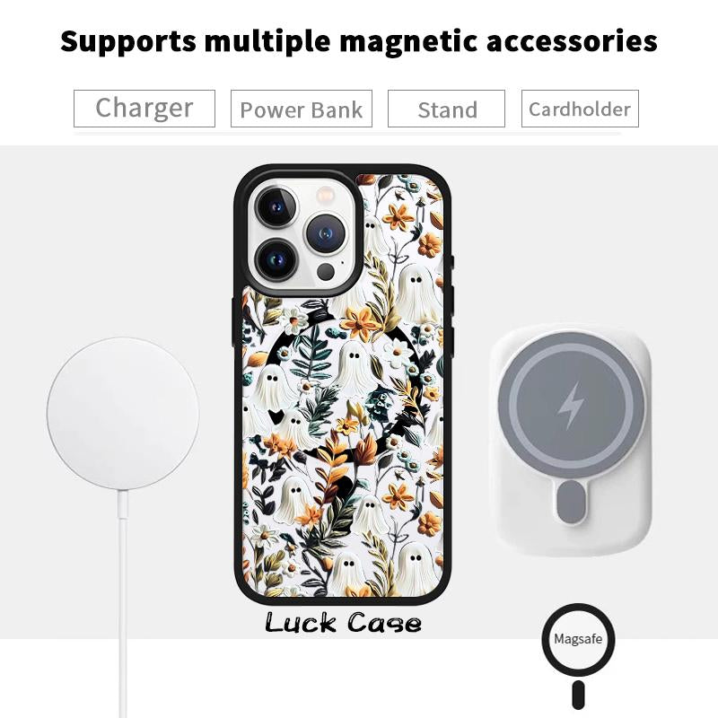 Magnetic Phone Case Supports Wireless Charging for Iphone 15 16 14 Pro Max 13 12 11 XR XS plus E Spooky Garden Pattern Anti-Yellowing Shockproof Durable Ultra-Thin Crystal Transparent Acrylic Cover