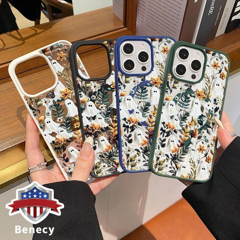 Magnetic Phone Case Supports Wireless Charging for Iphone 15 16 14 Pro Max 13 12 11 XR XS plus E Spooky Garden Pattern Anti-Yellowing Shockproof Durable Ultra-Thin Crystal Transparent Acrylic Cover
