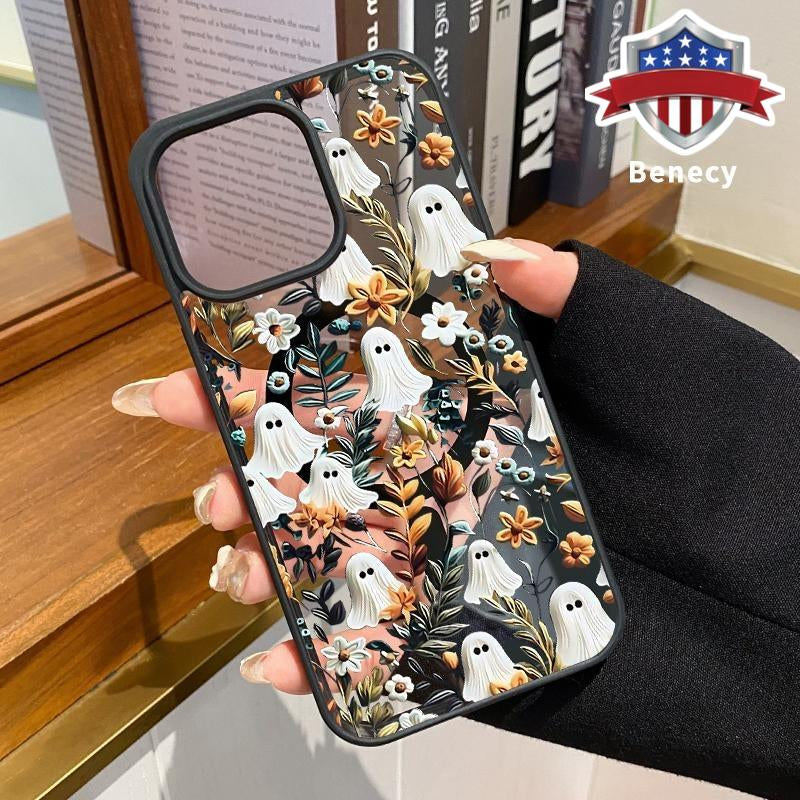 Magnetic Phone Case Supports Wireless Charging for Iphone 15 16 14 Pro Max 13 12 11 XR XS plus E Spooky Garden Pattern Anti-Yellowing Shockproof Durable Ultra-Thin Crystal Transparent Acrylic Cover