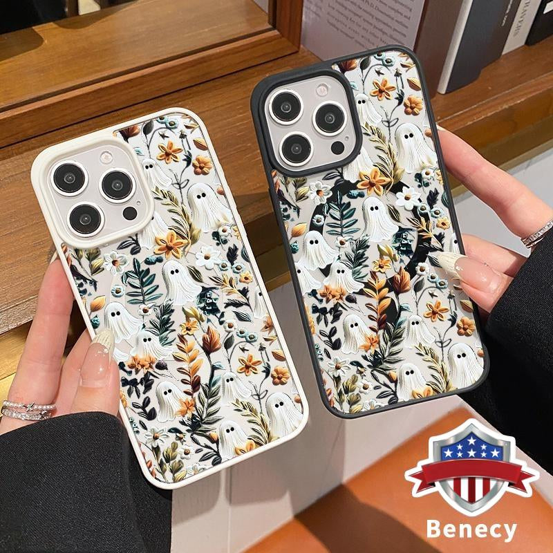 Magnetic Phone Case Supports Wireless Charging for Iphone 15 16 14 Pro Max 13 12 11 XR XS plus E Spooky Garden Pattern Anti-Yellowing Shockproof Durable Ultra-Thin Crystal Transparent Acrylic Cover