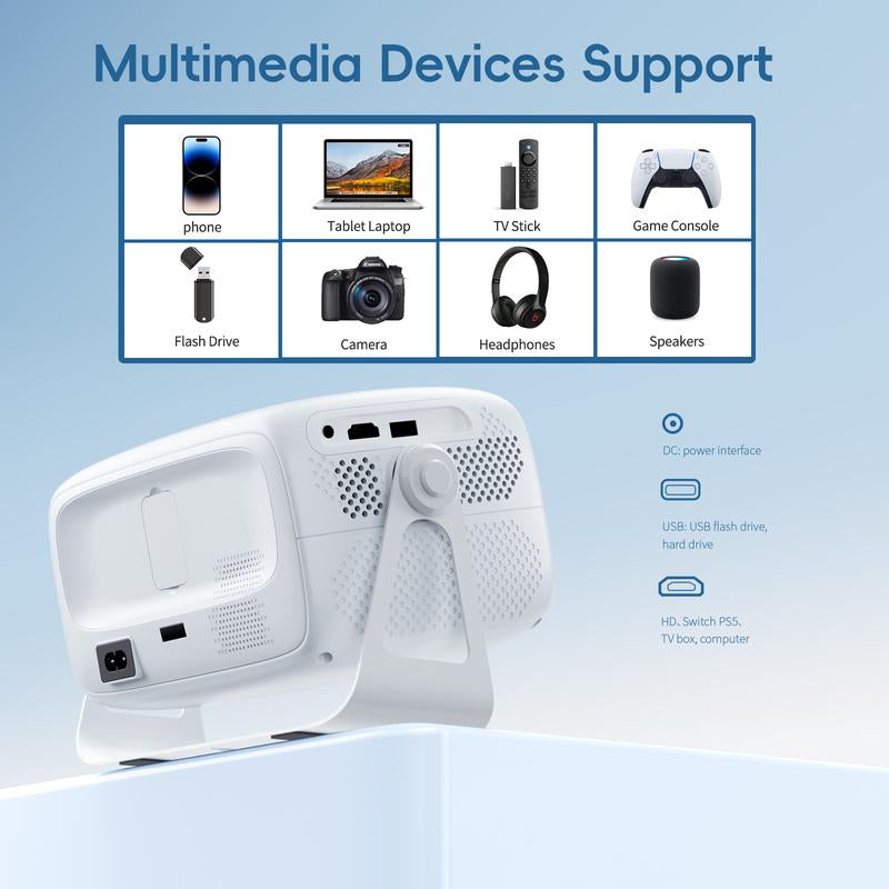 【 Local Shipment in the US 】HUANLTOU X4 Native 1080P Compatible, 4K Electronic Focus, Trapezoidal Correction, Built-In Speaker BT5.2, Wi-Fi 6, 360° Rotatable Portable Outdoor Projector, 4000ANSI Audio, Bluetooth Wireless Noise-Free