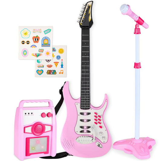 Best Choice Products Kids Electric Musical Guitar Toy Play Set W/ 6 Demo Songs, Whammy Bar, Microphone, Amp, AUX