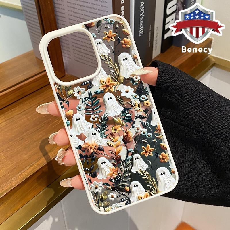 Magnetic Phone Case Supports Wireless Charging for Iphone 15 16 14 Pro Max 13 12 11 XR XS plus E Spooky Garden Pattern Anti-Yellowing Shockproof Durable Ultra-Thin Crystal Transparent Acrylic Cover