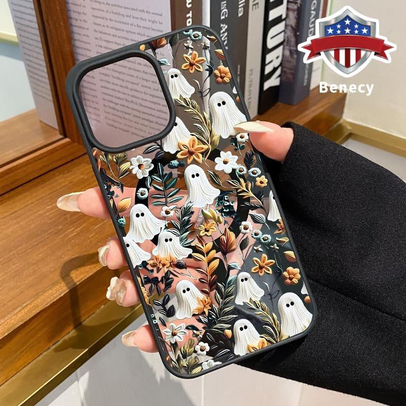 Magnetic Phone Case Supports Wireless Charging for Iphone 15 16 14 Pro Max 13 12 11 XR XS plus E Spooky Garden Pattern Anti-Yellowing Shockproof Durable Ultra-Thin Crystal Transparent Acrylic Cover